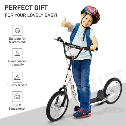 Teen Kids Stunt Scooter Children Kick Scooter Adjustable Handlebar 2 Brakes Ride On 16 Inch Rubber Tyres White