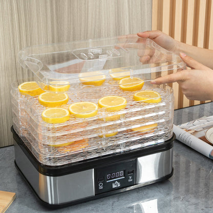 245W 5Kg Five Tray Food Dehydrator With Timer Silver