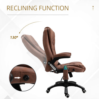 Vinsetto Massage Recliner Chair Heated Office Chair with Six Massage Points Microfiber Cloth 360° Swivel Wheels Brown