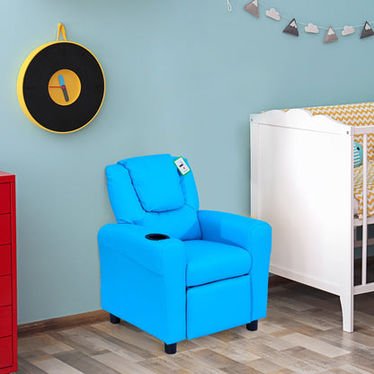 Kids Children Recliner Lounger Armchair Games Chair Sofa Seat PU Leather Look w/ Cup Holder Blue