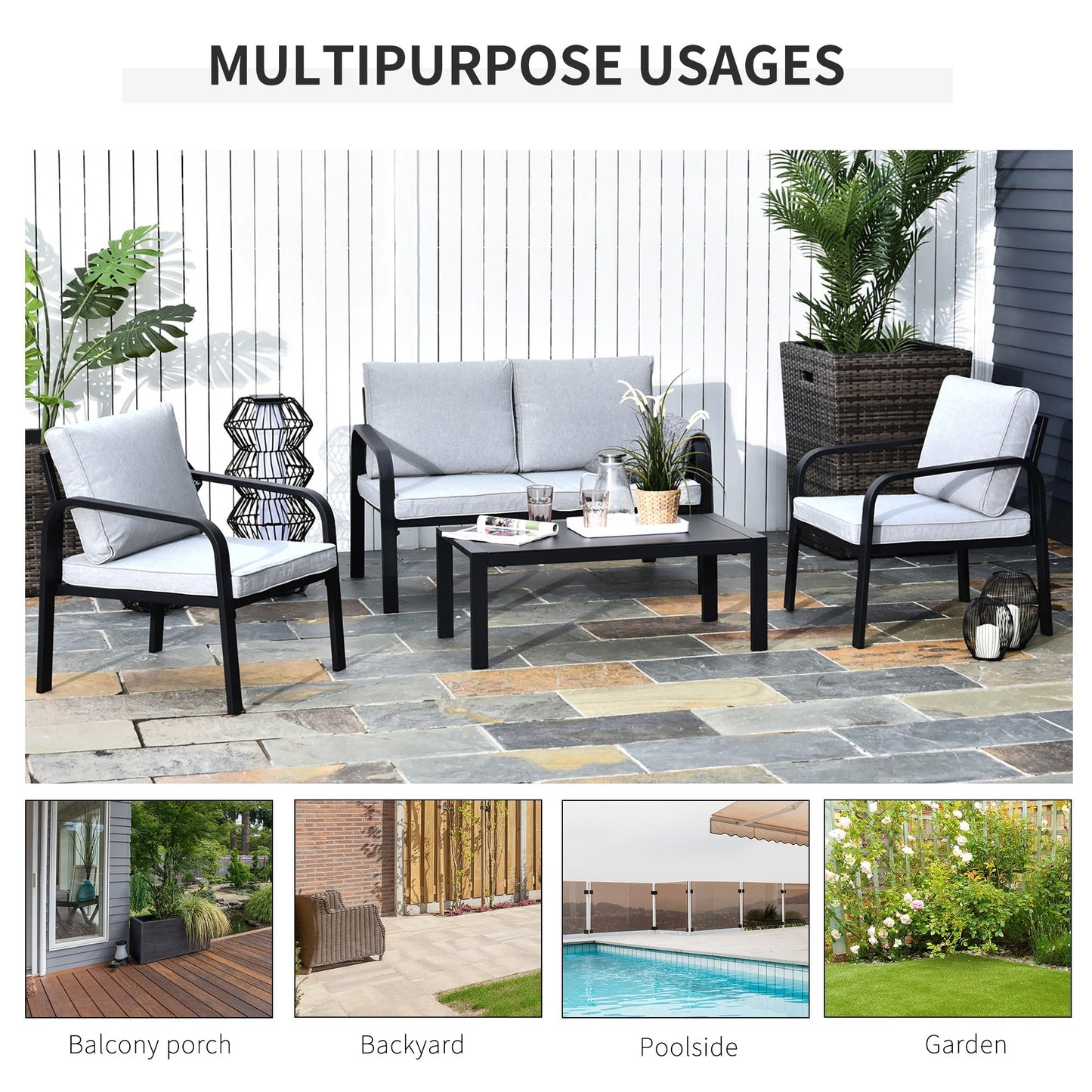 4-Piece Garden Sofa Set 2 Single Armchair