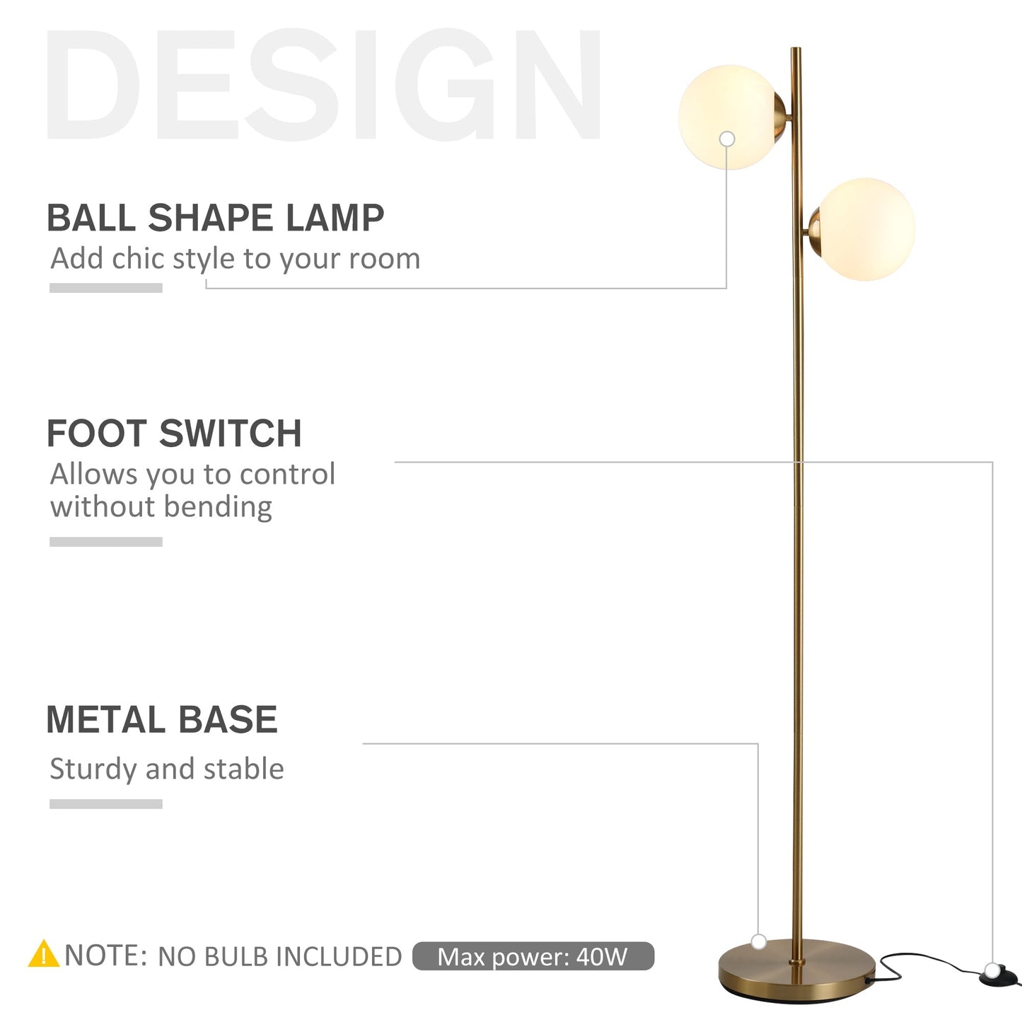 Steel Duo Glass Sphere Floor Lamp Gold