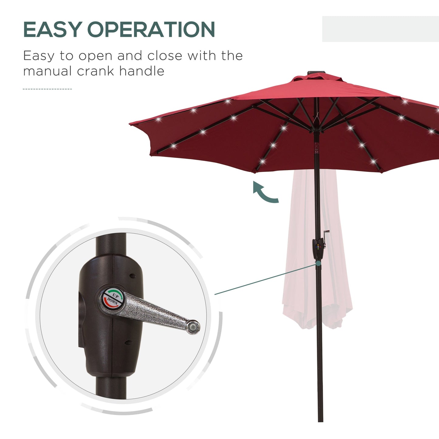 Outsunny Umbrella Parasol 24 Solar Led-Wine Red