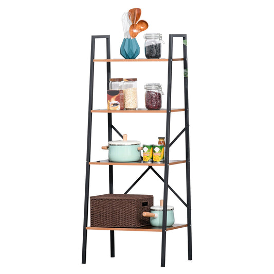 Four-Tier Metal Frame Minimal Shelving Unit - Wood-Effect