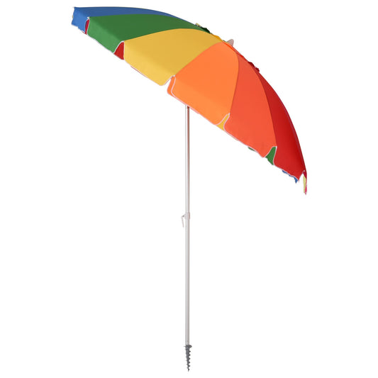 Arc. 2.4m Beach Umbrella with Sand Anchor Adjustable Tilt Carry Bag for Outdoor Patio Multicolour