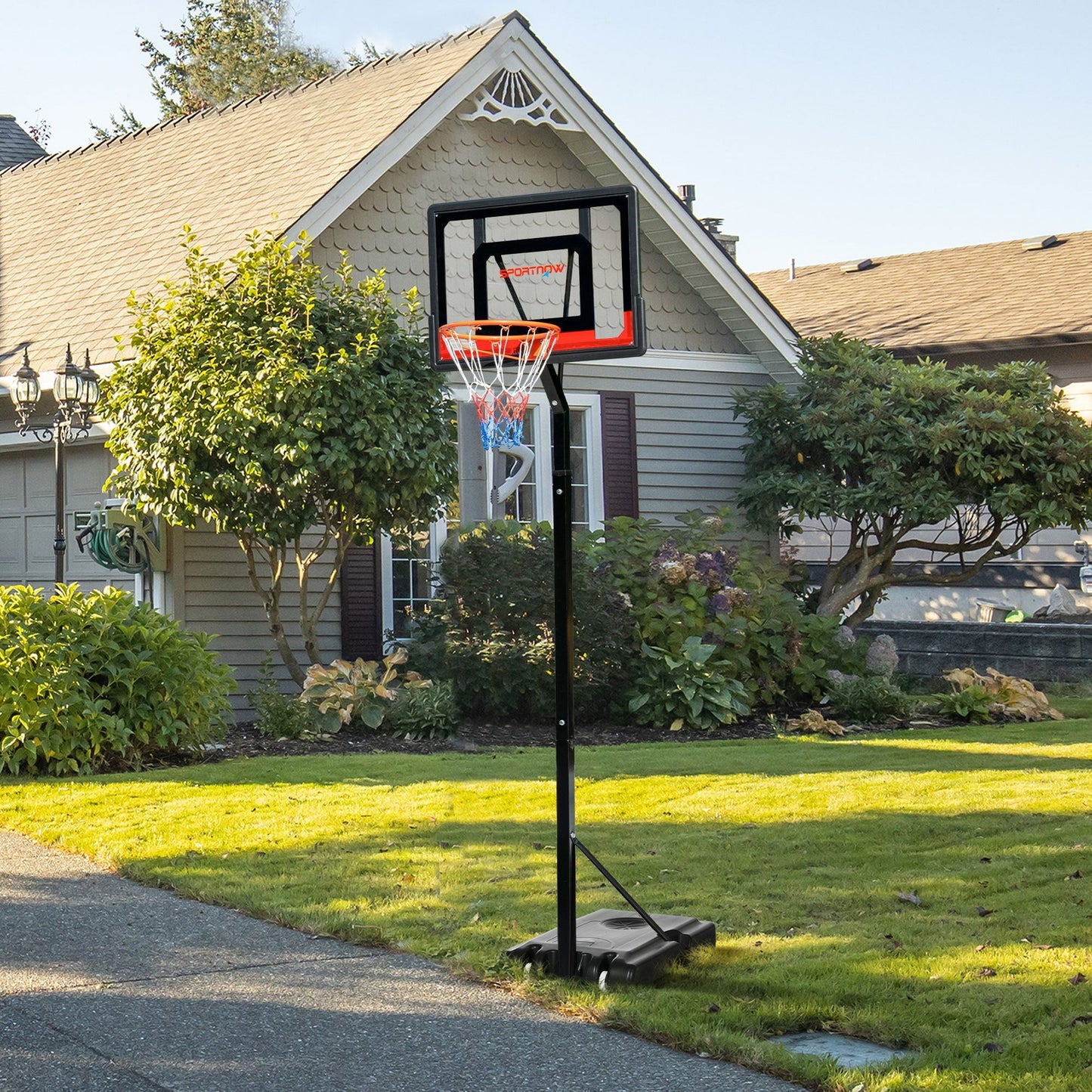 2.1 to 2.6M Adjustable Free Standing Basketball Hoop Weighted Base With Transit Wheels Black & Red by Sportnow