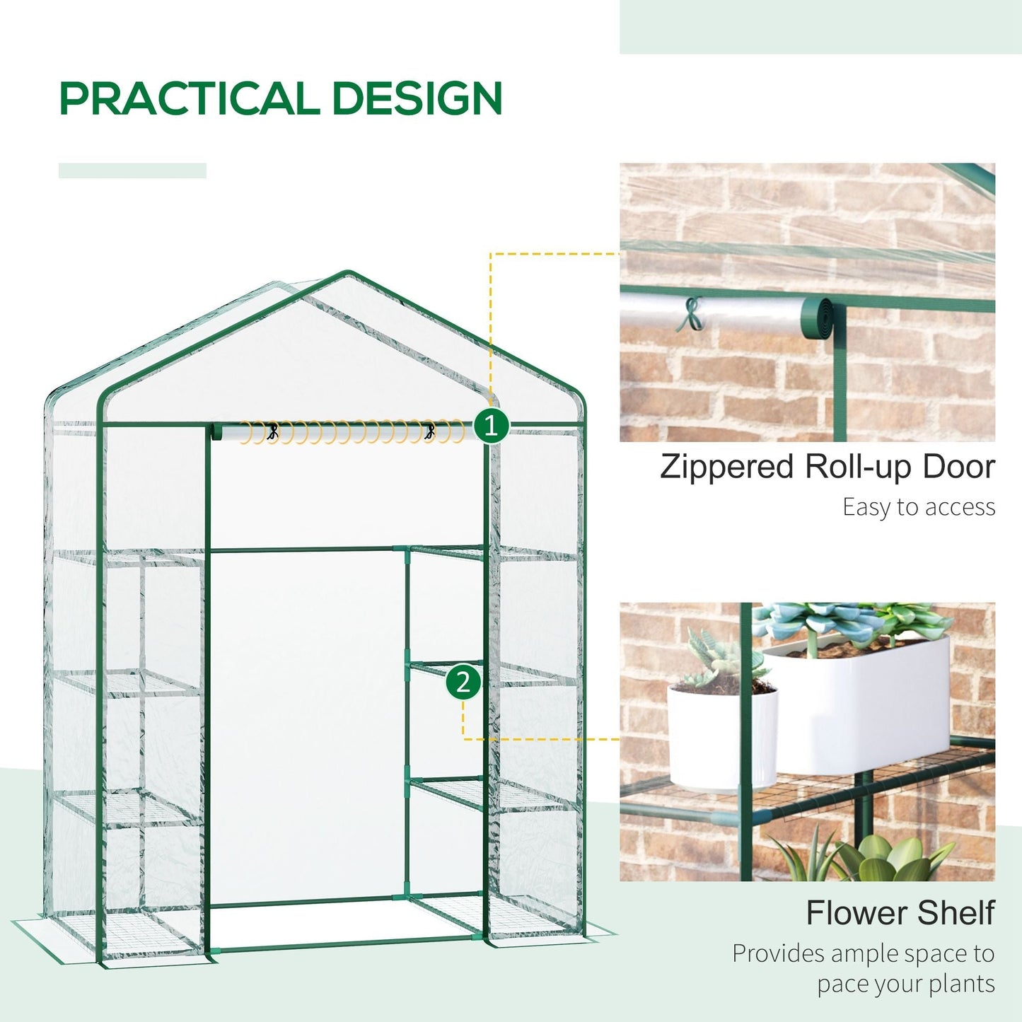 Metal Frame Walk in Grow Herb Plant Portable Greenhouse Transparent 143 L x 73W x 195H cm