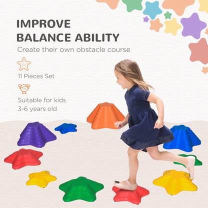 11-Piece Balance Stepping Stones for Kids Starfish Style Non-slip Obstacle Course Stackable Balance Blocks Garden Toys Encourage Toddler Balance Indoor Outdoor - Multicoloured