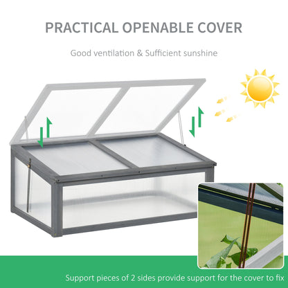 Square Wooden Outdoor Greenhouse w/ Openable Cover PC Board 100 x 65 x 40cm Grey