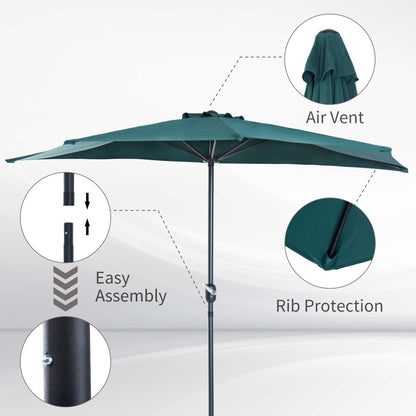 2.7m Balcony Half Parasol 5 Steel Ribs Construction Garden Outdoor Umbrella Green