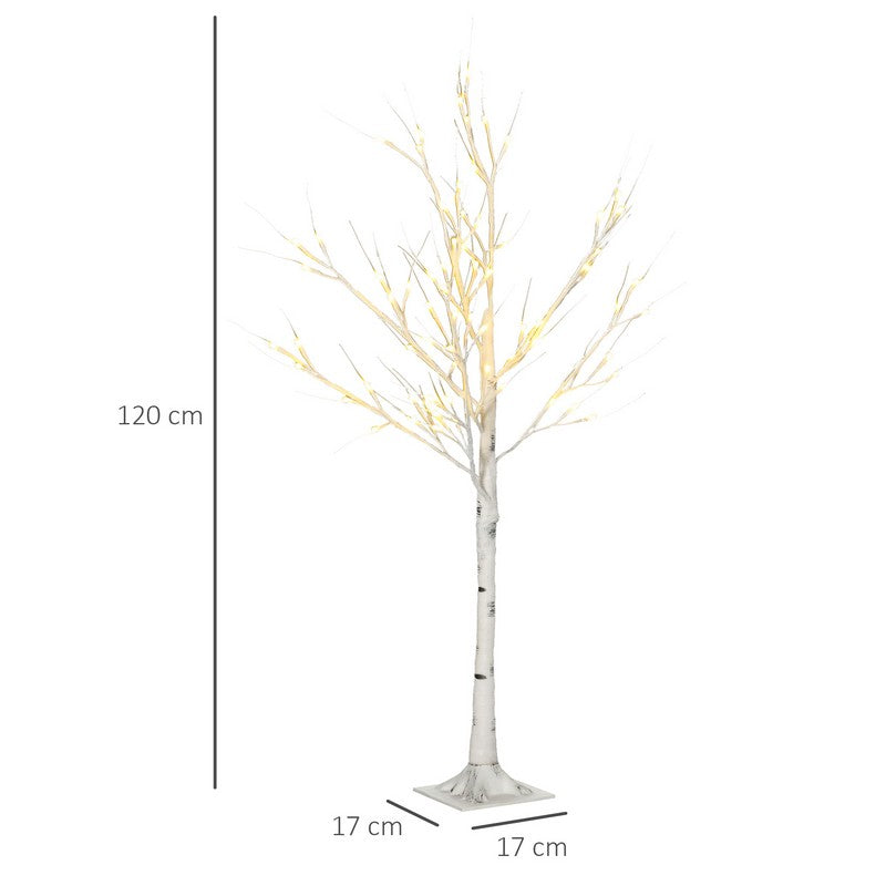 Homcom 4ft Artificial White Birch Tree Light with Warm White Pre-Lit LED Light for Indoor and Covered Outdoor Use