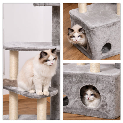 PawHut Cat Tree Kitten Tower w/ Sisal Scratching Post Condo Plush Perches Hanging Ball