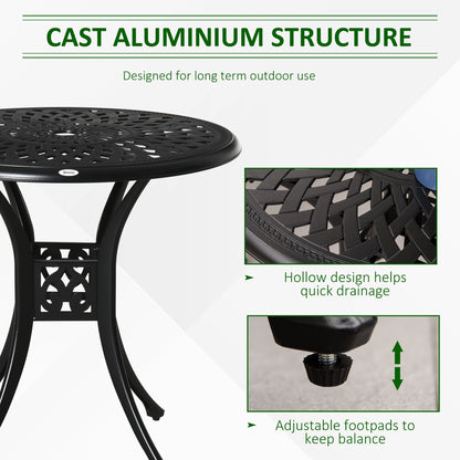 78cm Round Garden Dining Table Bistro Set with Parasol Hole Antique Cast Aluminium Outdoor Table Only