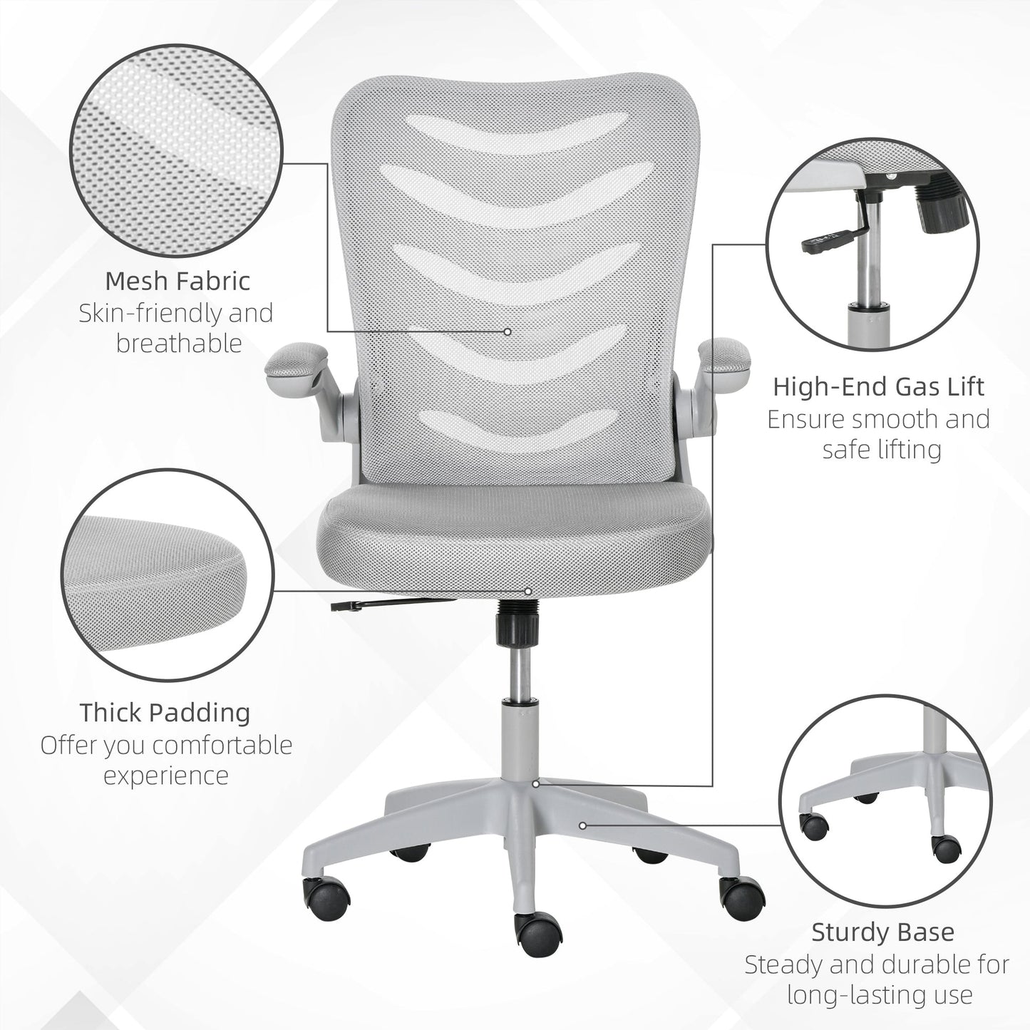 Vinsetto Mesh Office Chair Swivel Task Computer Chair For Home With Lumbar Support Grey