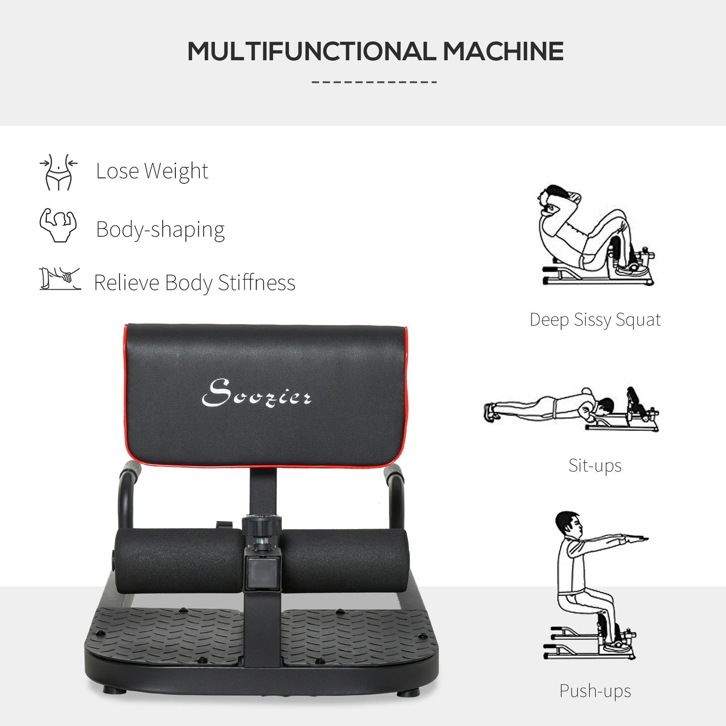 3-in-1 Full Body Workout Ergonomic Squat Machine Fitness Body Exercise Machine Black