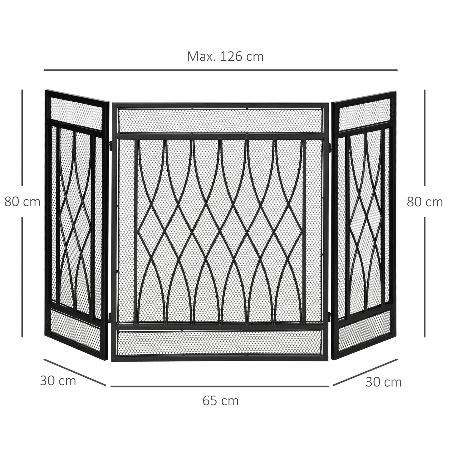 Homcom 3-Panel Folding Fireplace Screen Home Metal Mesh Fire Spark Guard 126L X 3W X 80H cm-Black