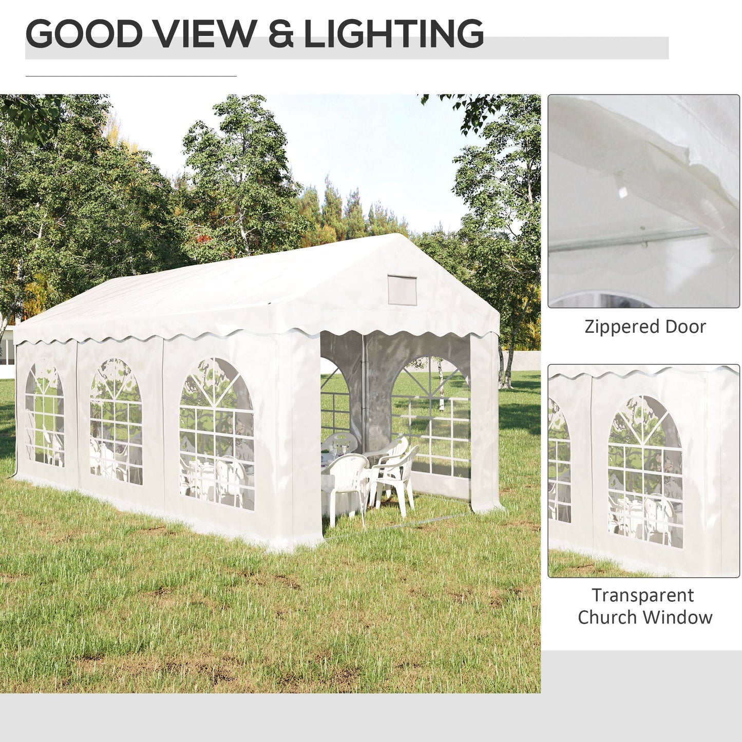 Outsunny 3 X 6 M Marquee Gazebo With Sides Party Tent Canopy & Carport Shelter For Outdoor Event Wedding White