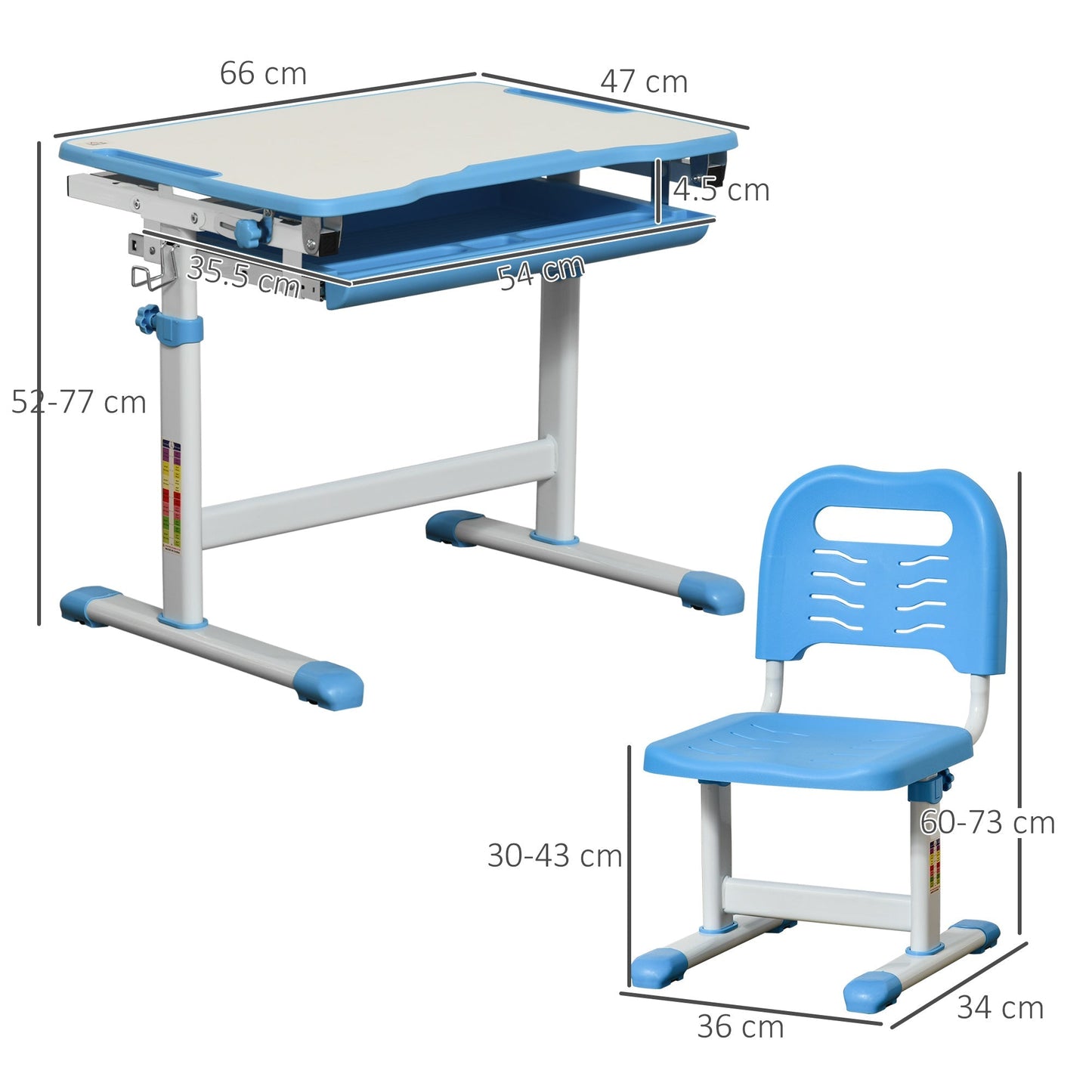 Kids Desk and Chair Set Height Adjustable Student Writing Desk Children School Study Table with Tiltable Desktop