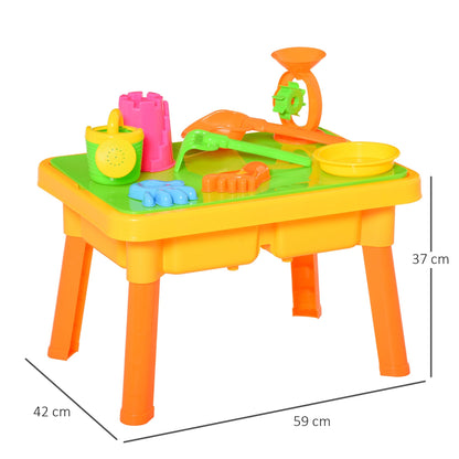 16-Piece Sand and Water Play Table Sand Pit Beach Toy Set 2 in 1 Outdoor Activities Playset with Lid and Accessories for 3 Years Old