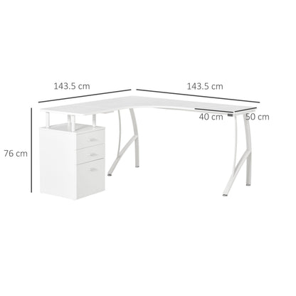 L-Shaped Computer Desk Table with Storage Drawer Home Office Corner Industrial Style Workstation