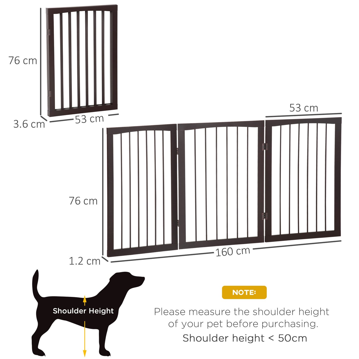 PawHut Pet Gate 160L1.2D76H cm Free Standing Folding Pet/Child Safety Fence-Dark Brown