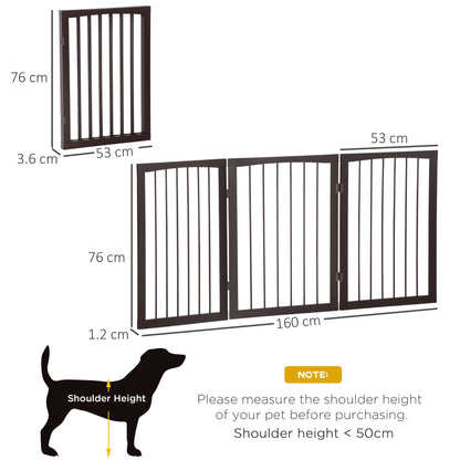 PawHut Pet Gate 160L1.2D76H cm Free Standing Folding Pet/Child Safety Fence-Dark Brown