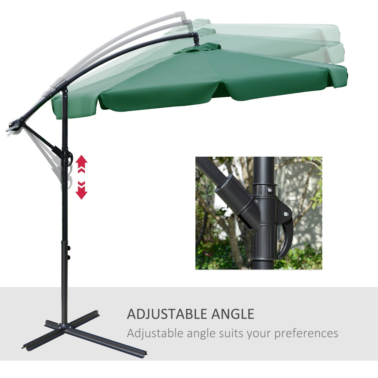 Outsunny 2.7M Garden Banana Parasol Cantilever Umbrella With Crank Handle And Cross Base For Outdoor