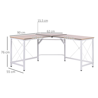 L-Shaped Corner Desk Computer Desk Table For Home Office Workstation w/Steel Frame Oak