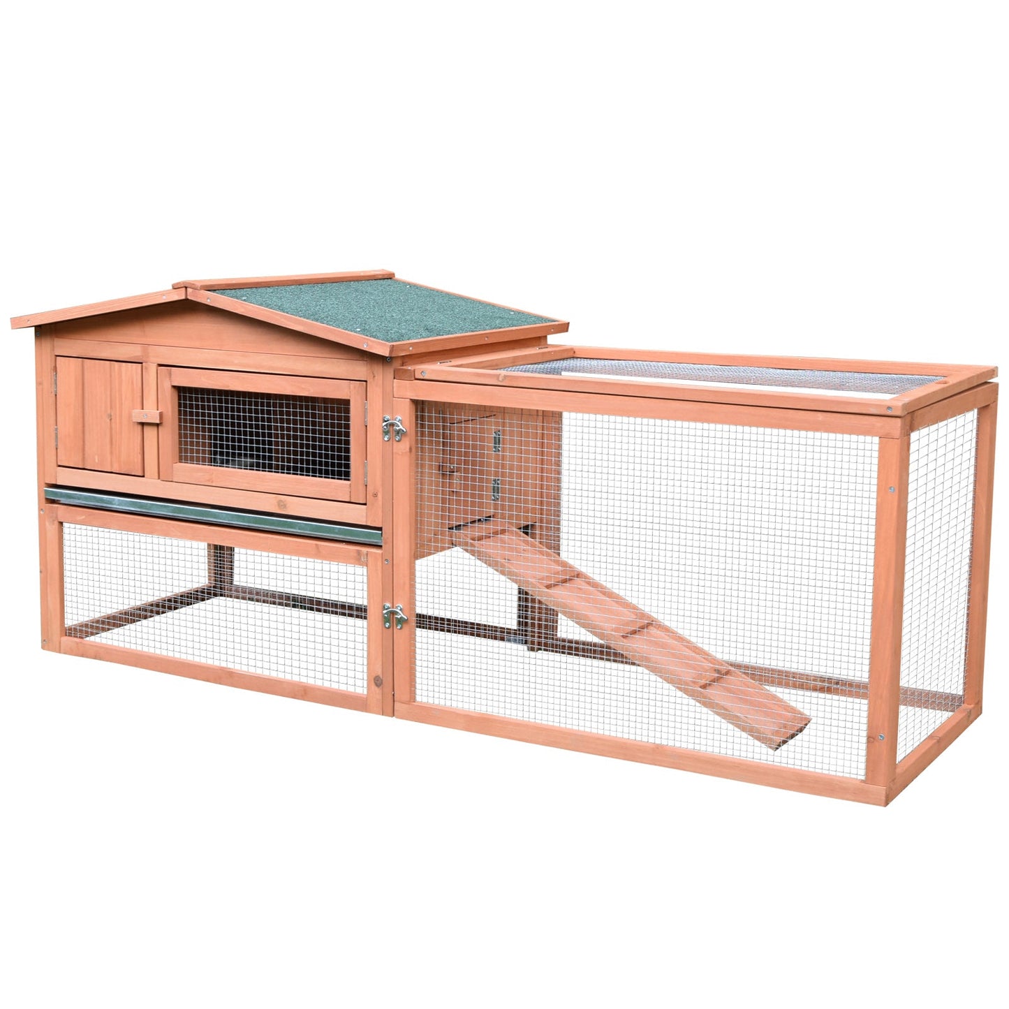 PawHut 2 Floor Wooden Rabbit Hutch House Bunny Coop Outdoor Garden Backyard