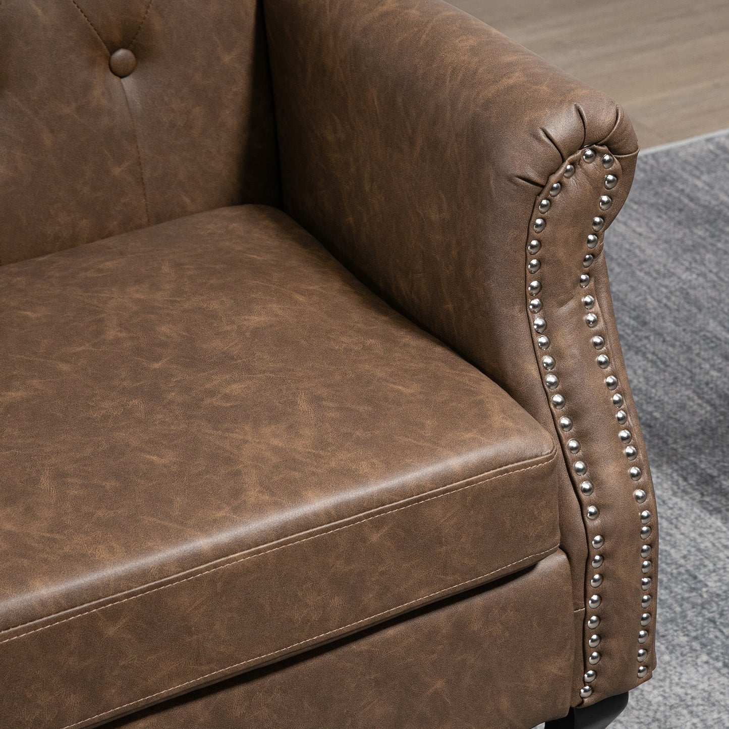 Wingback Accent Chair Tufted Chesterfield-style Armchair with Nail Head Trim for Living Room Bedroom Brown