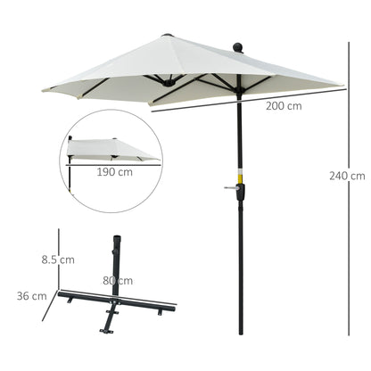 2m Half Parasol Market Umbrella Garden Balcony Parasol with Crank Handle