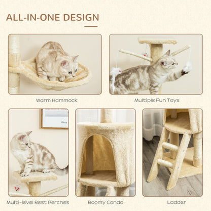 PawHut Cat Scratching Post 5-tier Tall Beige Condo Kitty Activity Centre Scratcher Climbing Tree with Toys Beige