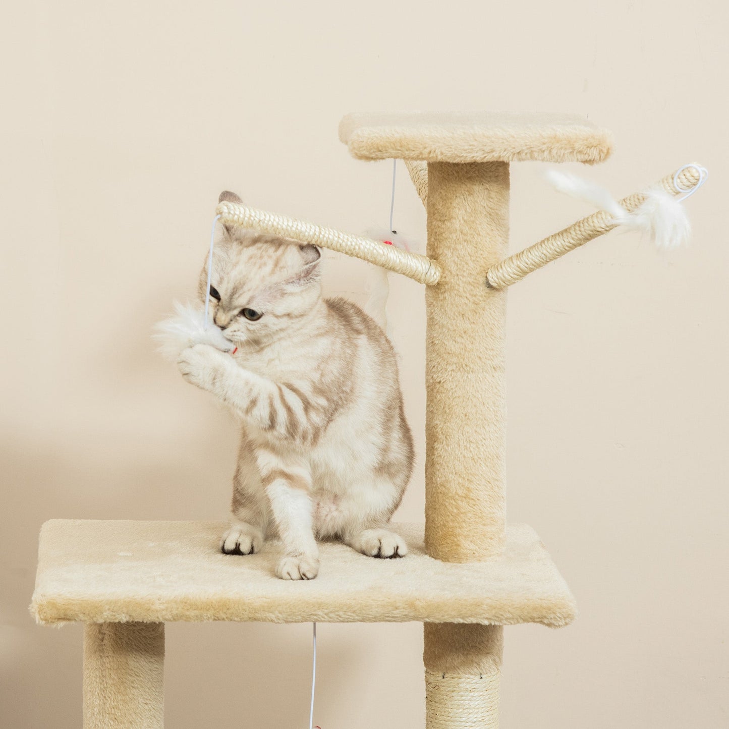 PawHut Cat Scratching Post 5-tier Tall Beige Condo Kitty Activity Centre Scratcher Climbing Tree with Toys Beige