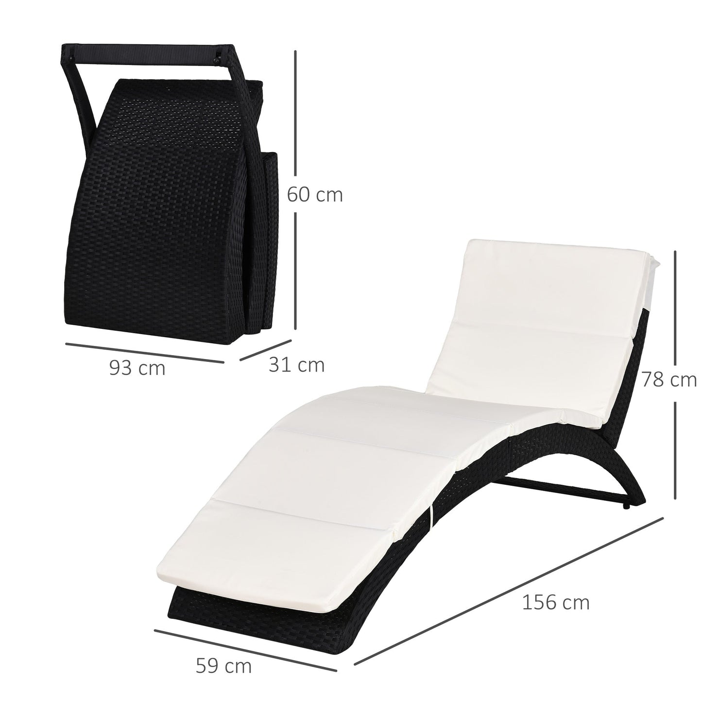 Outdoor Foldable PE Rattan Sun Lounger with Soft Padded Cushion