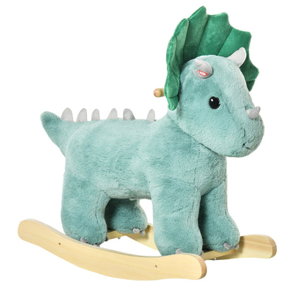 Kid Plush Ride-On Rocking Horse Triceratops-shaped Toy Rocker Realistic Sound