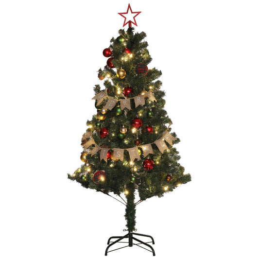 5ft Decorated Christmas Tree Artificial - Dark Green with LED Lights Warm White 353 Tips