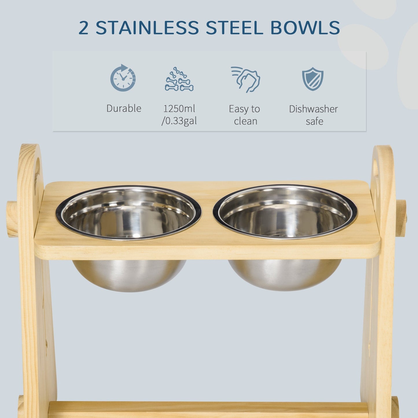 PawHut Raised Dog Bowls with Stand Adjustable Raised Pet Feeder with 2 Removable Stainless Steel Bowls for Small to Extra Large Dogs