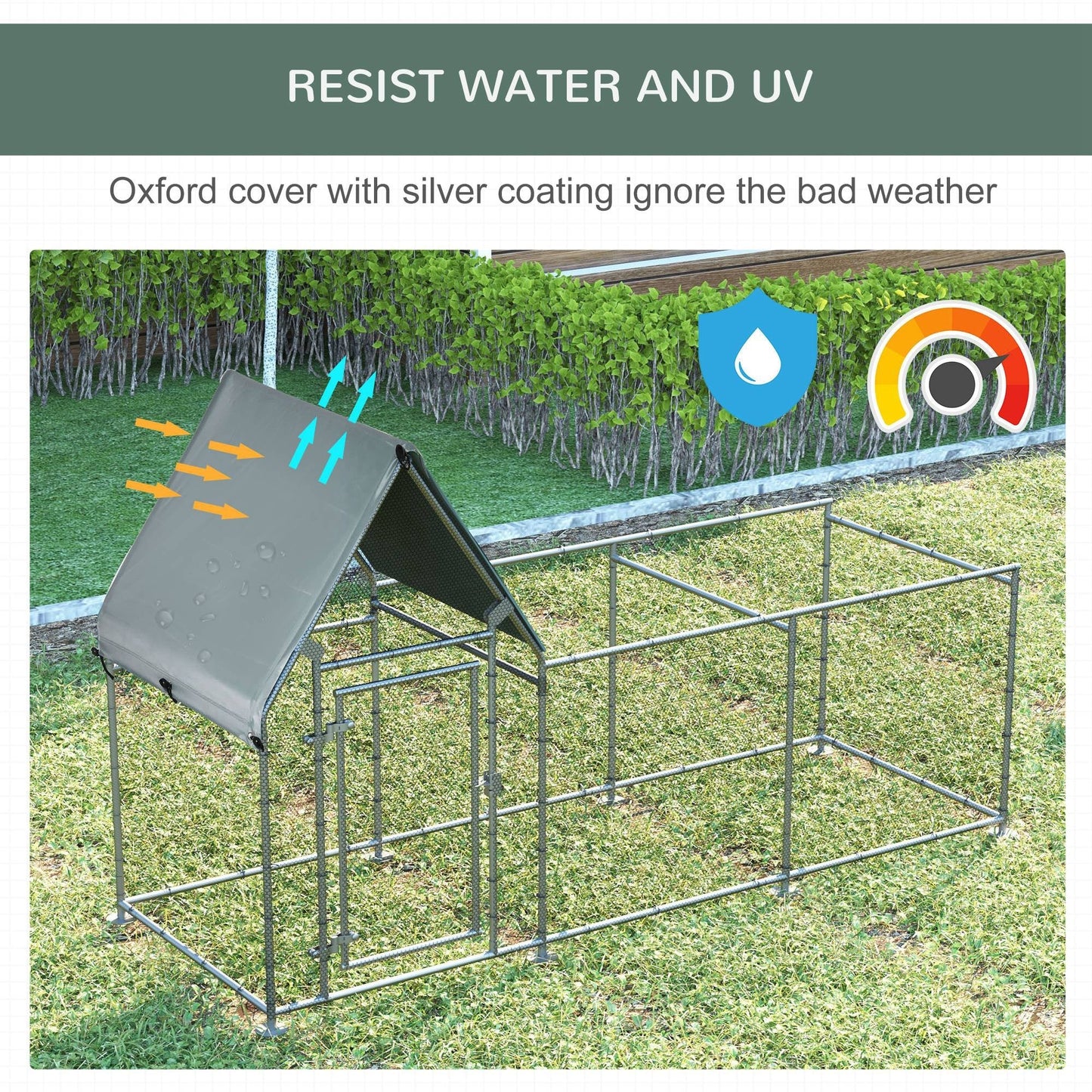 PawHut Walk In Chicken Run Galvanized Chicken Coop Hen House w/ Water-Resist Cover