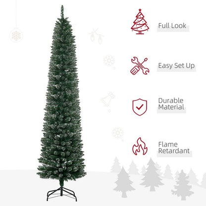 7.5 Foot Artificial Snow Dipped Christmas Tree Xmas Pencil Tree Holiday Home Indoor Decoration with Foldable Black Stand