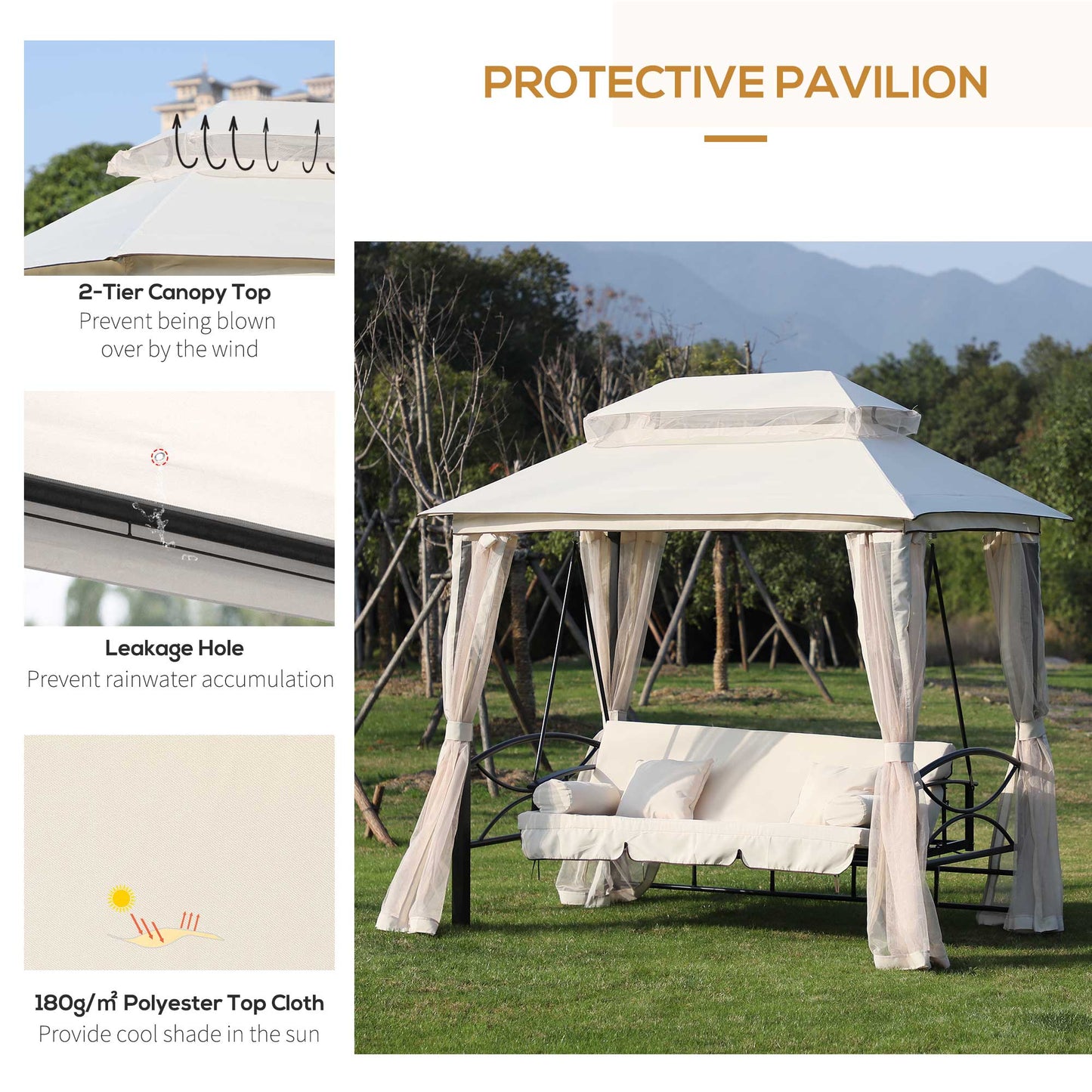 2-in-1 Convertible Gazebo Swing Chair Bed W/Netting