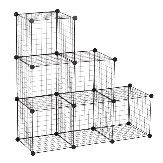 DIY 6 Cube Metal Wire Rack Interlocking Storage Cabinet Living Room Organiser Display Shelves Black