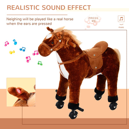 Homcom Kids Plush Ride On Walking Horse Withsound-Brown