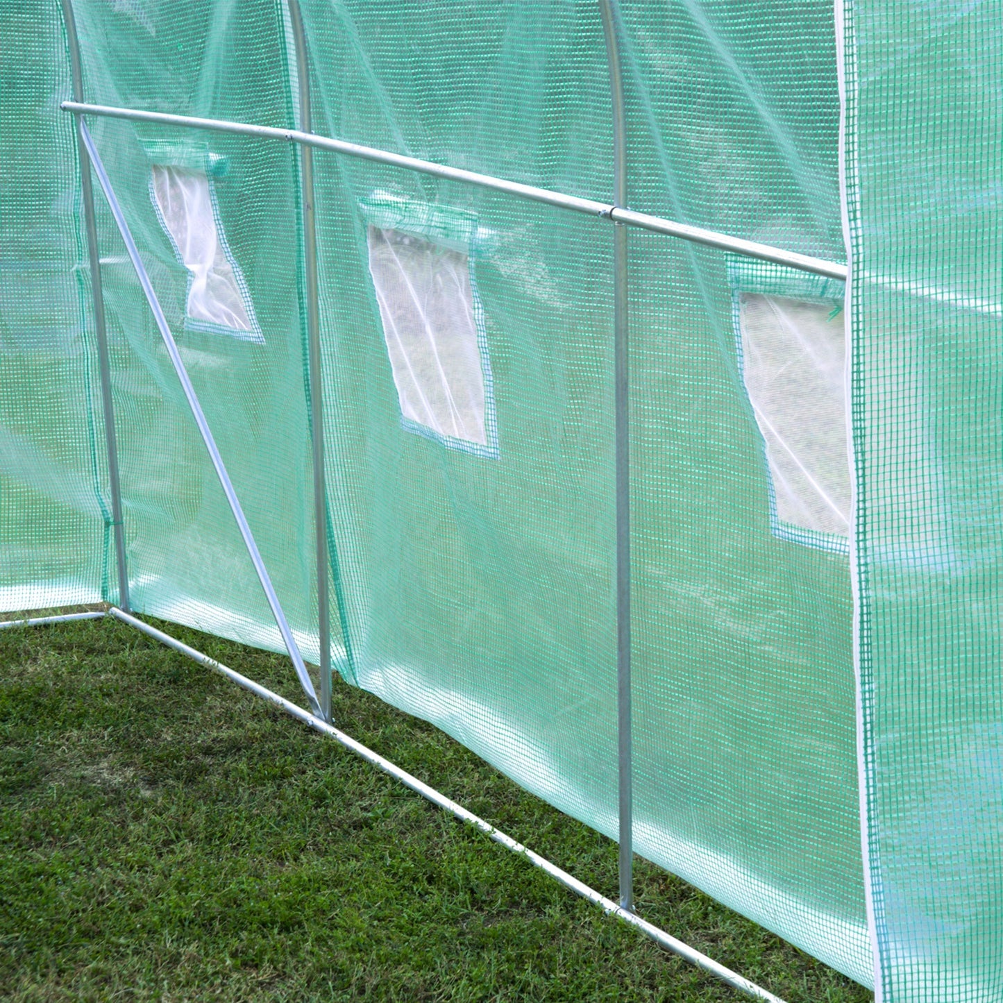 Outsunny 3x2 m Polytunnel Walk-in Greenhouse with Zip Door and Windows-Green