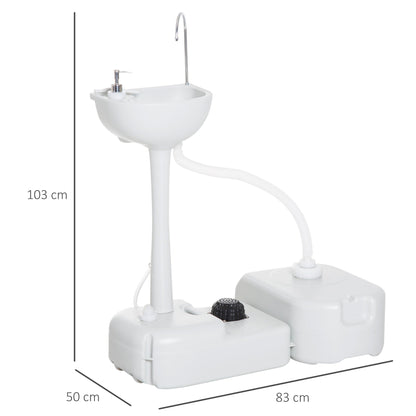 Outsunny Camping Portable Hand Wash Sink Basin W/ 17L Water Tank And 24L Drainage Equipment With Sanitizer Station Hdpe