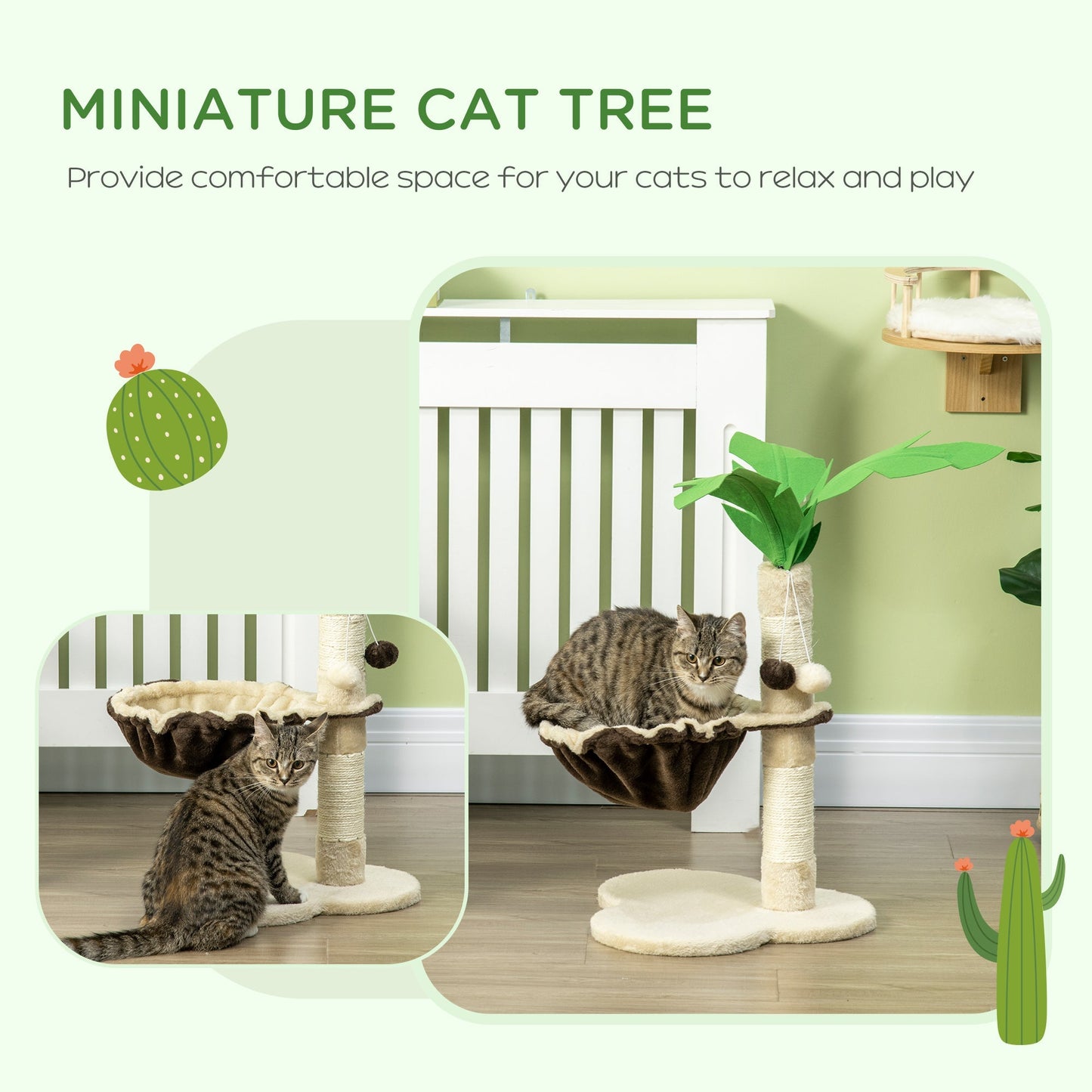 PawHut 68cm Palm Tree Shaped Cat Tree w/ Hammock