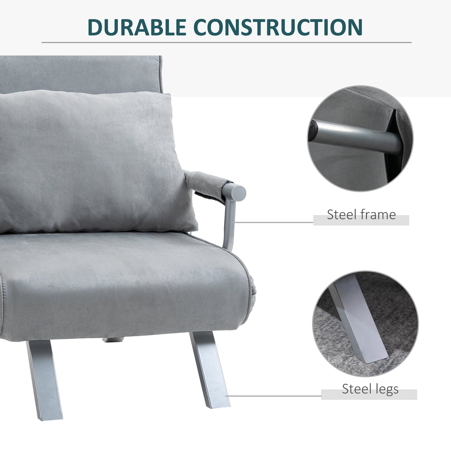 Suedette Adjustable Back Futon Sofa Chair - Grey