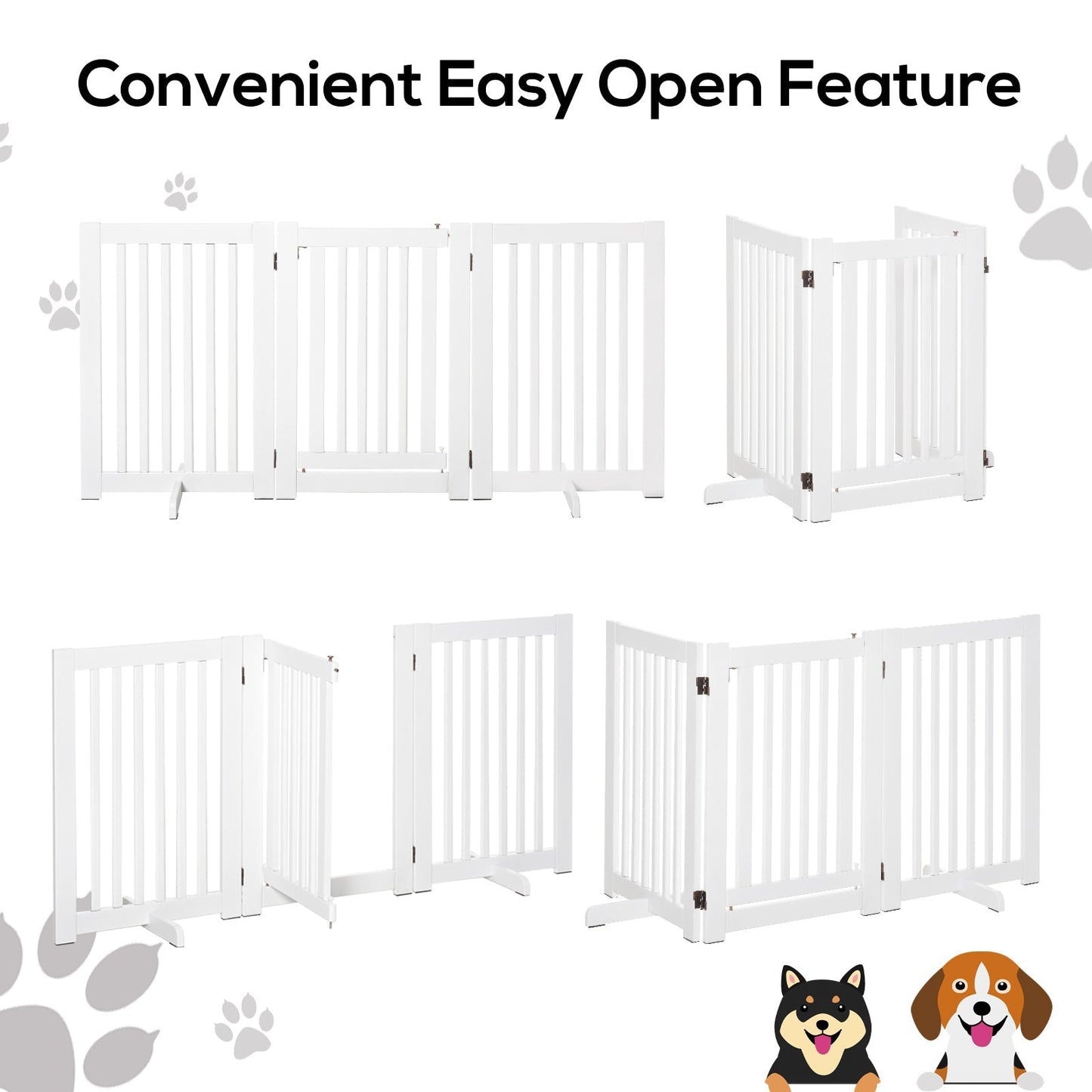 PawHut Pet Gate Medium-density fibreboard Freestanding Expandable Dog Gate Wood Doorway Pet Barrier Fence w/ Latched Door White