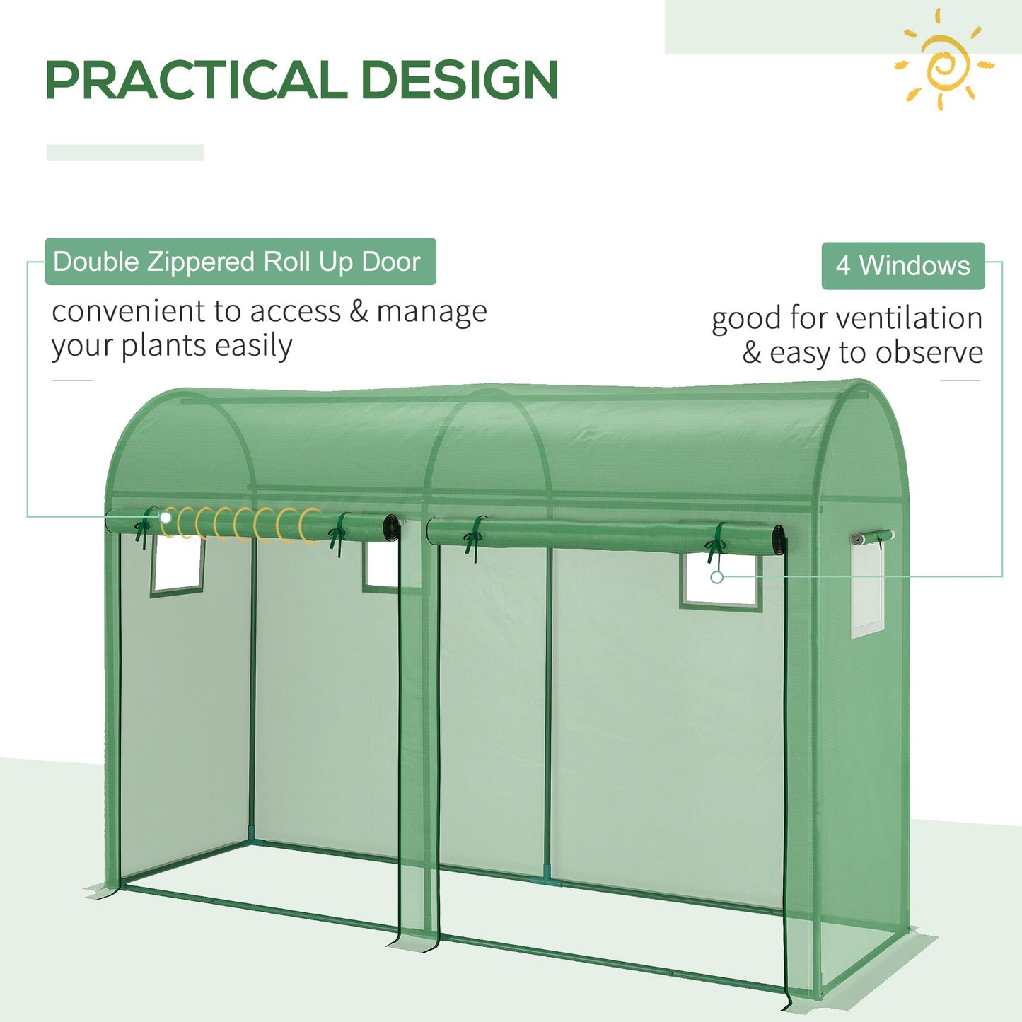 Garden Plant Tomato Growth Greenhouse W/ Double Doors & 4 Windows PE Cover Steel Frame Green