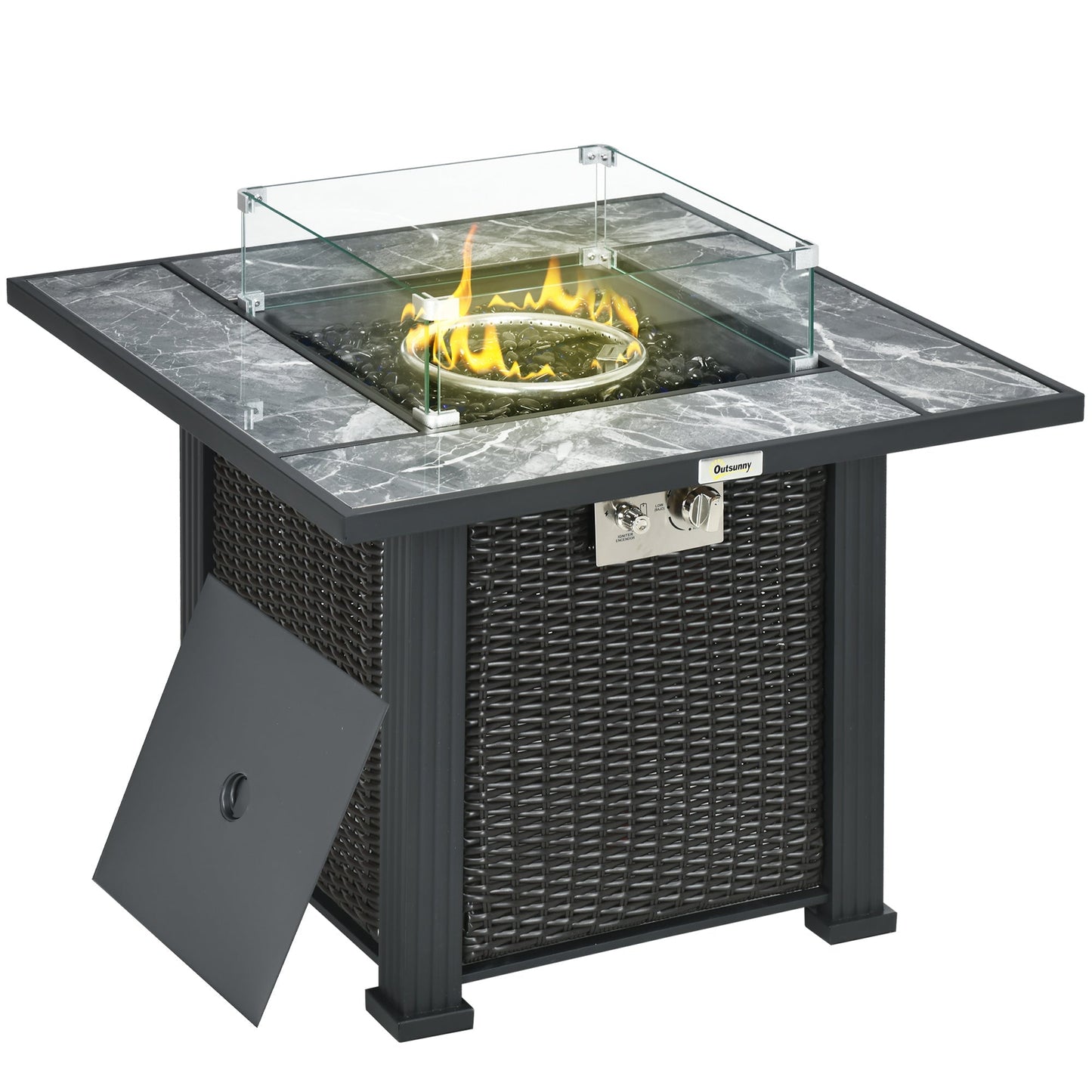 Outdoor PE Rattan Gas Fire Pit Table