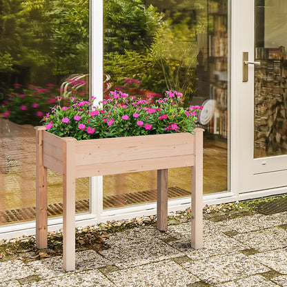 Fir Wood Raised Rectangular Plant Stand Oak Tone